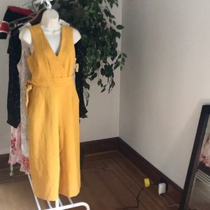 Mustard Capri pant suit with tie and duo slit back